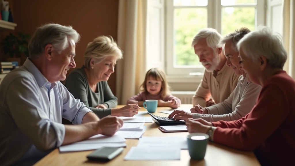 Famille réunie autour d'une table en train de discuter des finances domestiques