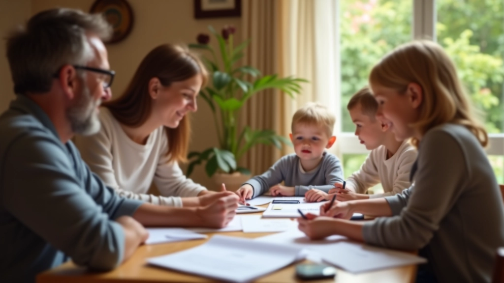 Famille multigénérationnelle discutant autour d'une table avec documents financiers