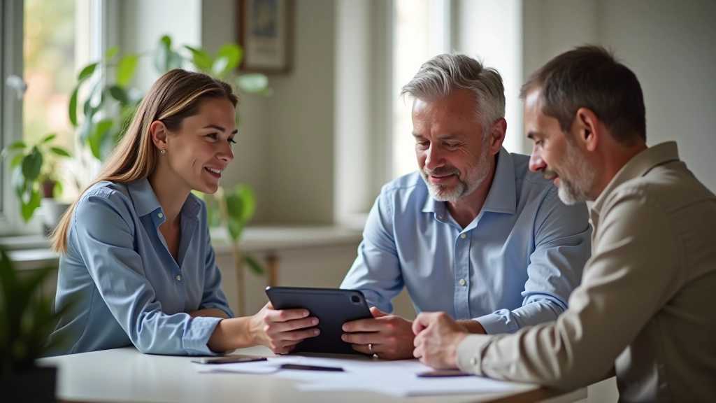 Conseiller financier expliquant un plan budgétaire à une famille