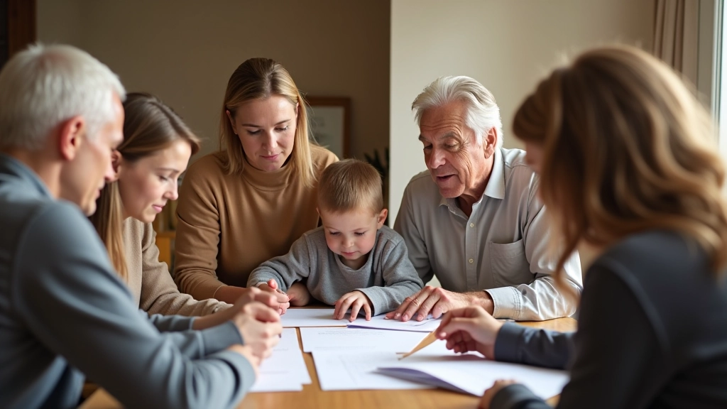 Famille multigénérationnelle en réunion budgétaire autour d'une table