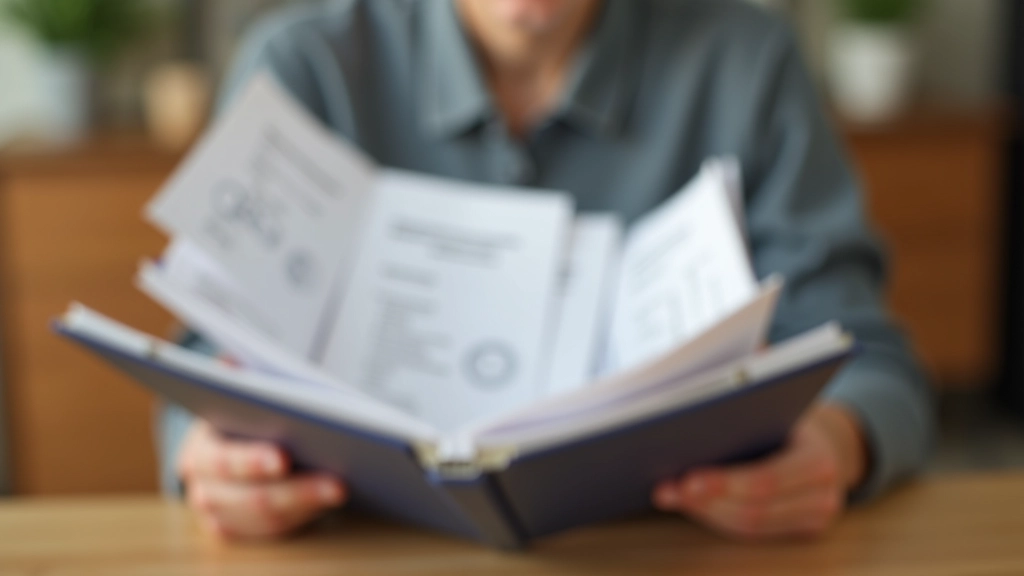 Personne tenant un classeur avec des reçus et documents organisés de manière systématique